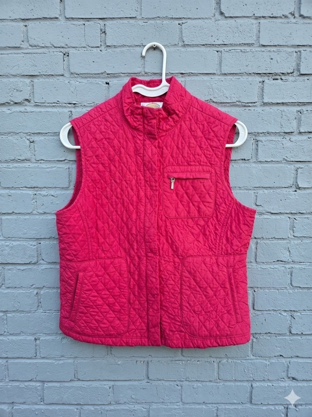 Talbots Quilted Hot Pink Vest with Stand Collar